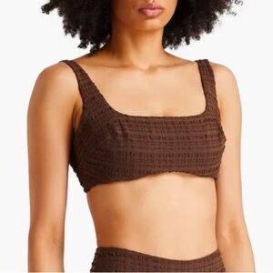 NWOT Form And Fold Seersucker Underwire The Crop Bikini Top Chocolate Brown 32D